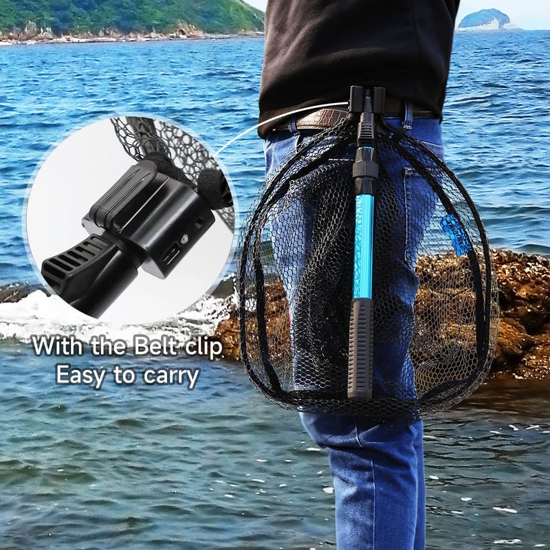 SAN LIKE Collapsible Telescopic Pole Fishing Net - Folding Extend Rubber Coated Freshwater Saltwater Landing Net for Trout Bass Steelhead Salmon Kayak (SD-139SS(80CM)) - Image 4